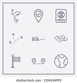 Outline 9 country icon set. distance, earth, map and quad vector illustration