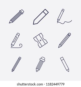 Outline 9 crayon icon set. pencil sharpener and pencil vector illustration