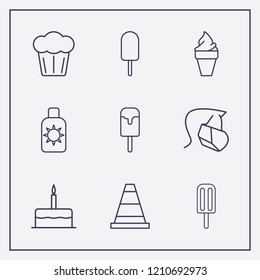 Outline 9 cream icon set. cone, ice cream, sunscreen and hygiene face mask vector illustration