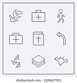 Outline 9 cross icon set. bible, medical aid box, layer and halloween bat vector illustration