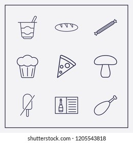 Outline 9 delicious icon set. yogurt, bread, pizza and forbidden ice cream vector illustration