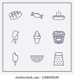 Outline 9 delicious icon set. forbidden ice cream, watermelon, hot dog and ice cream vector illustration