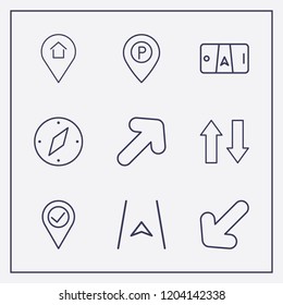 Outline 9 direction icon set. location home, compass, location check and smartphone map vector illustration