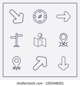 Outline 9 direction icon set. compass, map location, road sign and arrow vector illustration