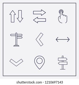 Outline 9 direction icon set. finger click, arrow, road sign and location vector illustration