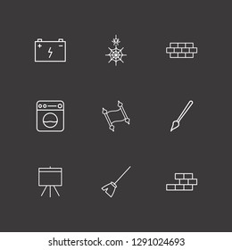 Outline 9 dirty icon set. spider web, board, old paper and car battery vector illustration