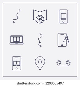 Outline 9 distance icon set. distance map, location home and online learning vector illustration