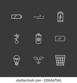 Outline 9 ecology icon set. eco lamp, plant, bin and wind vector illustration