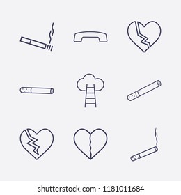 Outline 9 end icon set. cigarette, broken heart, hang up and cloud with ladder vector illustration