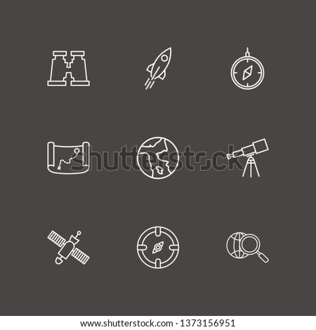 Outline 9 exploration icon set. globe search, rocket, satellite and earth vector illustration