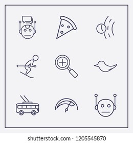 Outline 9 fast icon set. road time, pizza, chat bot and zoom vector illustration