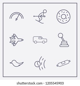 Outline 9 fast icon set. donut, airplane, van and road time vector illustration