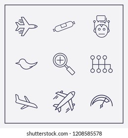 Outline 9 fast icon set. speedometer, bird, zoom and chat bot vector illustration