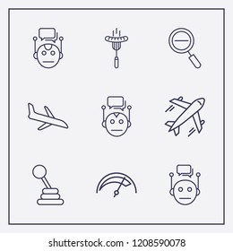 Outline 9 fast icon set. zoom out, speedometer, speed shifter and chat bot vector illustration