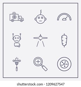 Outline 9 fast icon set. airplane landing, speedometer, ambulance and zoom vector illustration