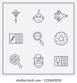 Outline 9 fast icon set. zoom, zoom out, donut and airplane vector illustration