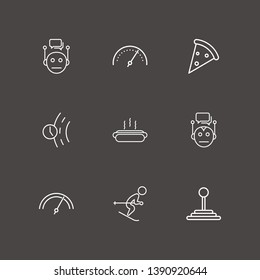 Outline 9 fast icon set. speedometer, road time, hot dog and speed shifter vector illustration