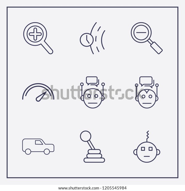 Outline 9 fast icon set. speedometer,\
bot, zoom out and speed shifter vector\
illustration