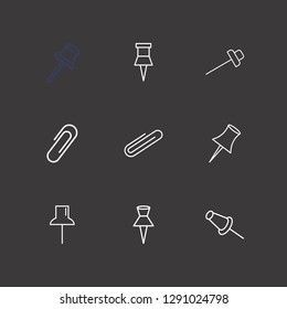 Outline 9 fastener icon set. paper pin and paper clip vector illustration