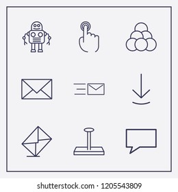 Outline 9 finger icon set. nail, send message, download and robot vector illustration