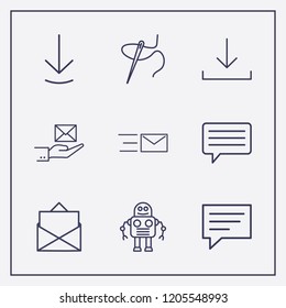 Outline 9 finger icon set. robot, download, hand with message and chat vector illustration