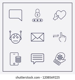 Outline 9 finger icon set. password lock, winter glove, heart with hand and bot vector illustration