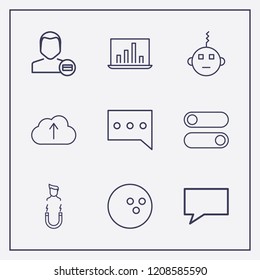Outline 9 finger icon set. cloud upload, switch button, chat and message vector illustration