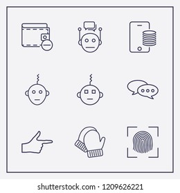 Outline 9 finger icon set. finger right, online payment, remove wallet and finger scanner vector illustration