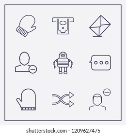 Outline 9 finger icon set. remove user, shuffling, glove and chat vector illustration