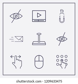 Outline 9 finger icon set. click, media player, finger swipe and forbidden look vector illustration