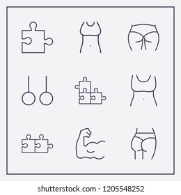 Outline 9 fit icon set. muscle, fit woman body, ass figure and body vector illustration