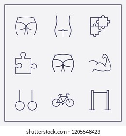 Outline 9 fit icon set. jigsaw, ass figure, figure ass and bike vector illustration