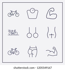 Outline 9 fit icon set. ass figure, bike, figure ass and sport ring vector illustration