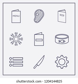 Outline 9 fork icon set. fish canned, menu, steak and restaurant menu vector illustration