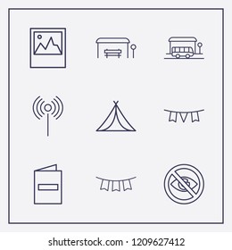 Outline 9 frame icon set. garland, menu, no view and garlands vector illustration
