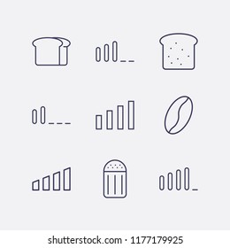 Outline 9 grain icon set. salt, coffee bean, bread and signal bars vector illustration