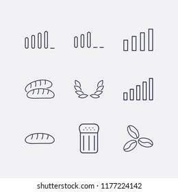 Outline 9 grain icon set. signal bars, wheat, coffee bean, salt and bread vector illustration
