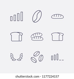 Outline 9 grain icon set. bread, coffee bean, wheat and signal bars vector illustration