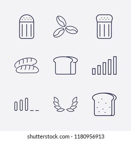 Outline 9 grain icon set. bread, salt, wheat, coffee bean and signal bars vector illustration