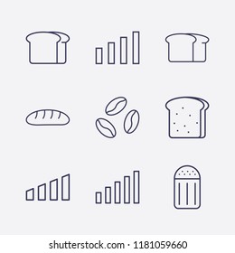 Outline 9 grain icon set. bread, signal bars, salt and coffee bean vector illustration
