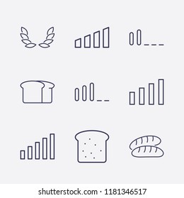 Outline 9 grain icon set. wheat, bread and signal bars vector illustration