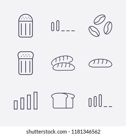 Outline 9 grain icon set. bread, salt, signal bars and coffee bean vector illustration