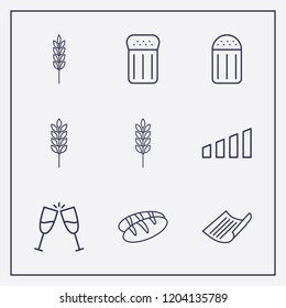 Outline 9 grain icon set. signal bars, salt, bread and spike vector illustration