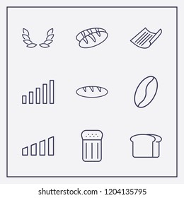 Outline 9 grain icon set. salt, coffee bean, wheat and bread vector illustration