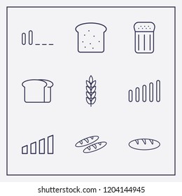 Outline 9 grain icon set. signal bars, bread, salt and spike vector illustration