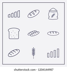 Outline 9 grain icon set. bread, signal bars, flour and spike vector illustration