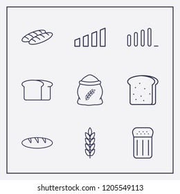 Outline 9 grain icon set. flour, salt, signal bars and bread vector illustration