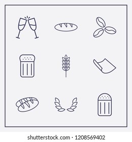 Outline 9 grain icon set. coffee bean, paper, salt and spike vector illustration