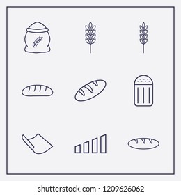 Outline 9 grain icon set. flour, bread, signal bars and spike vector illustration