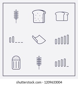 Outline 9 grain icon set. spike, signal bars, bread and salt vector illustration